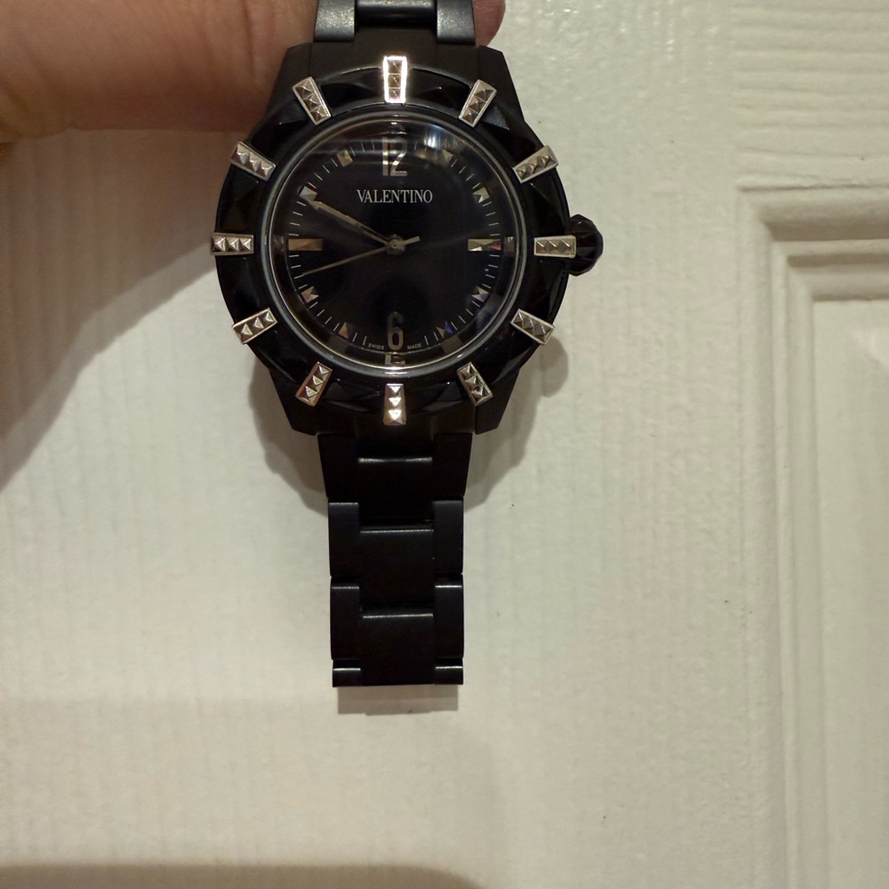 Valentino PVD Coated Stainless Steel Black Watch Silver Details